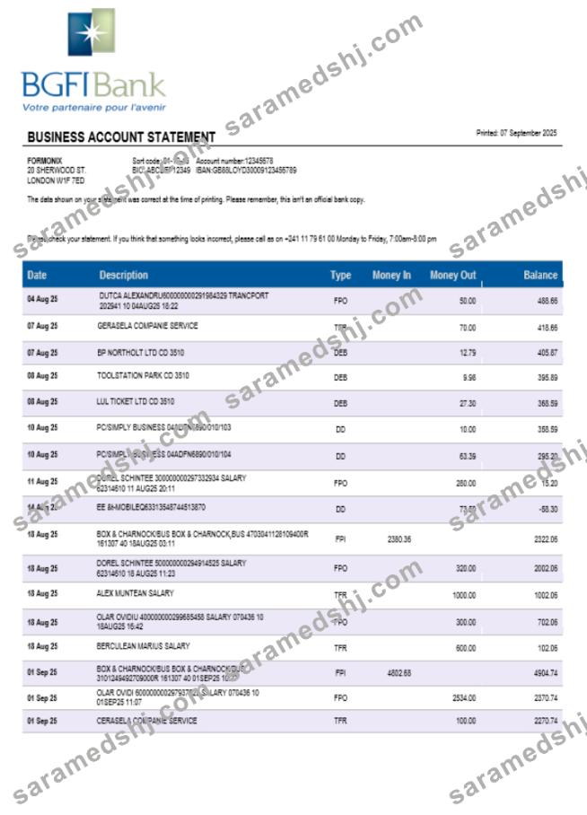 BGFI bank firm account statement Word  and PDF format